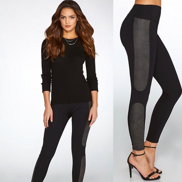 SPANX Pants - SPANX FAUX LEATHER PANEL PONTE LEGGINGS VERY BLACK